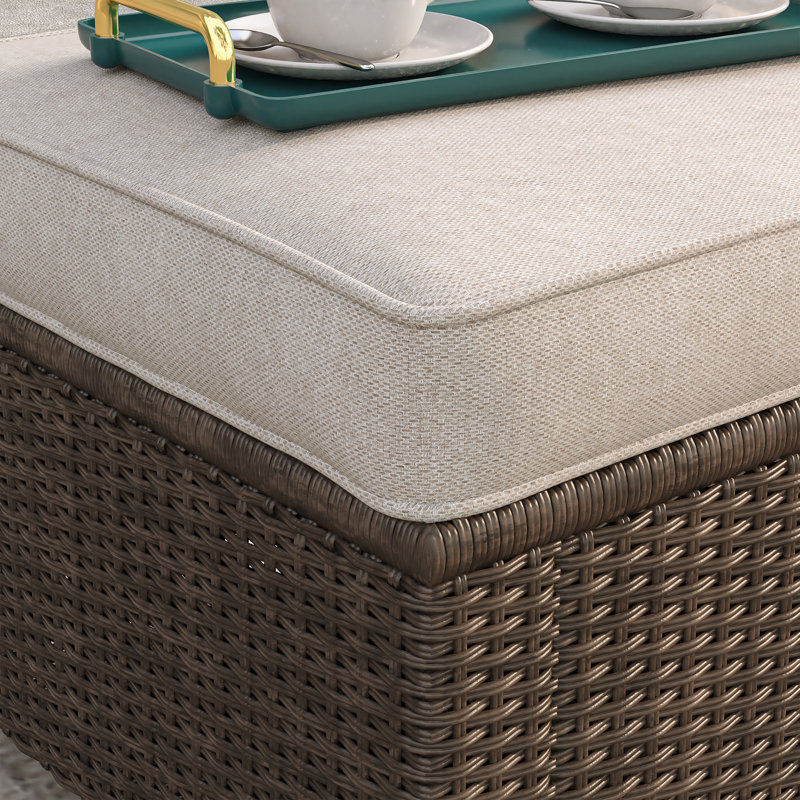 Devany Wicker Outdoor Ottoman with Cushions, Sand