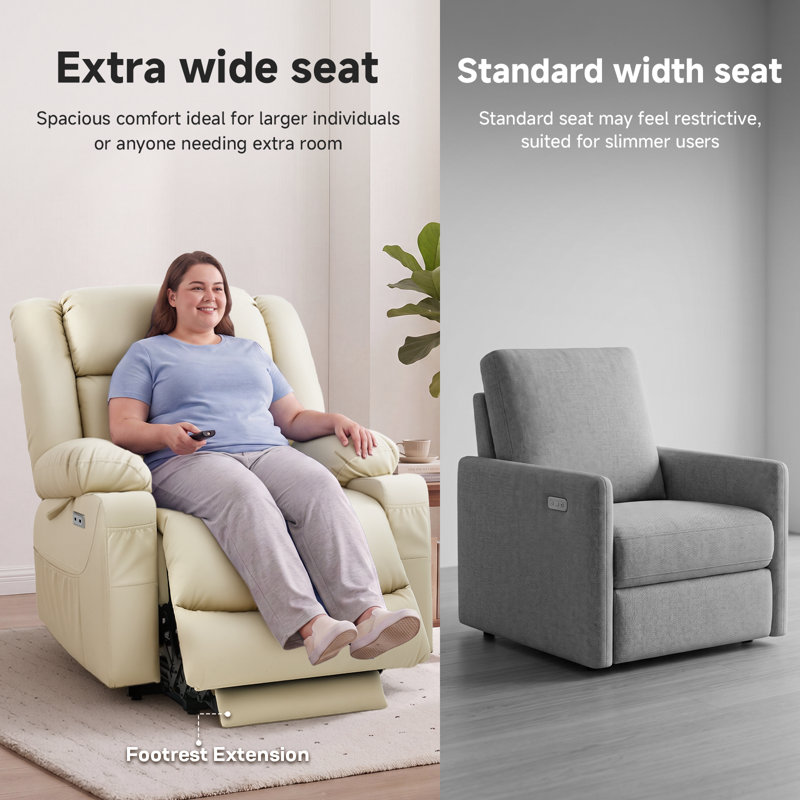 Dual Motor Power Lift Chair Recliner for Elderly with Massage and Heat, Infinite Position Electric Lift Recliner with USB A&C, Cup Holders (T6010 - Faux Leather, Cream White, Oversized )