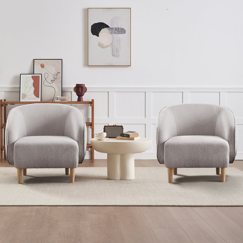 Modern Upholstered Barrel Accent Chair - Set Of 2, Light Gray