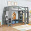 Lit mezzanine en bois avec bureau, éclairage à DEL et tablettes à plusieurs rangements-1951495809