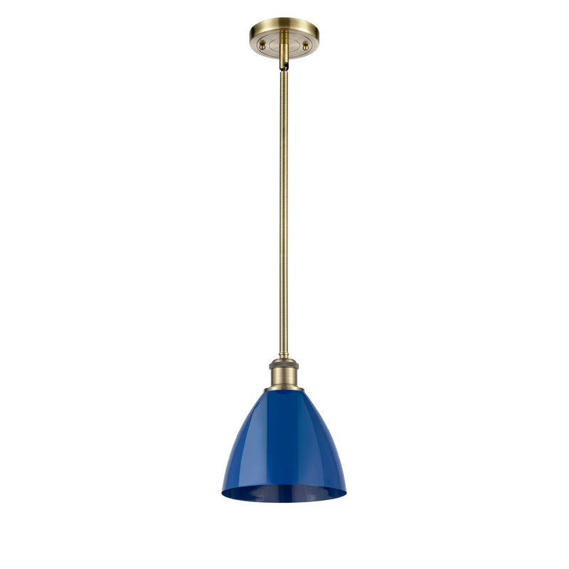 Luminaire suspendu conique à 1 lumière, Laiton antique, Bleu
