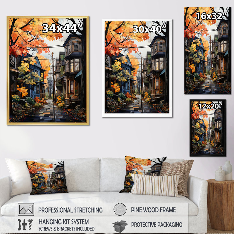 «Cityscape Alleyway Patchwork I» - Impression, H 32 po x l 16 po x P 1 po, Cadre flottant noir