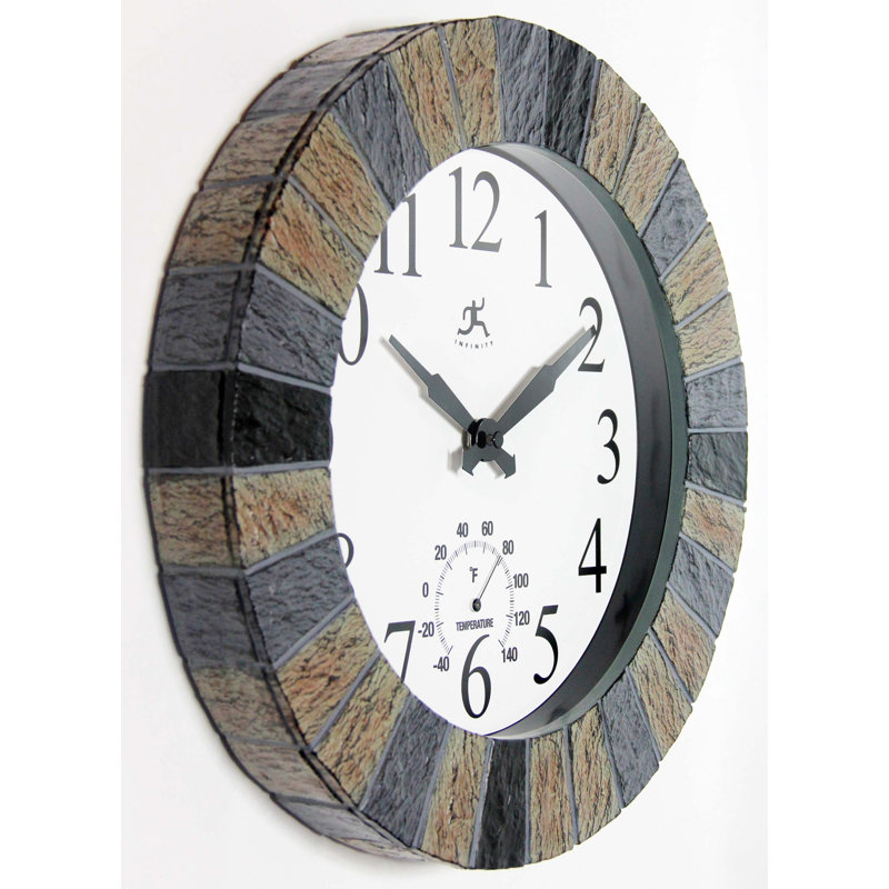 Horloge murale d'extérieur ronde en polyrésine 13 pouces - multicolore