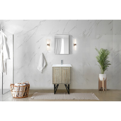 Rustique 24 po Meuble-lavabo large avec surface en quartz blanc, robinet et miroir de 18 po