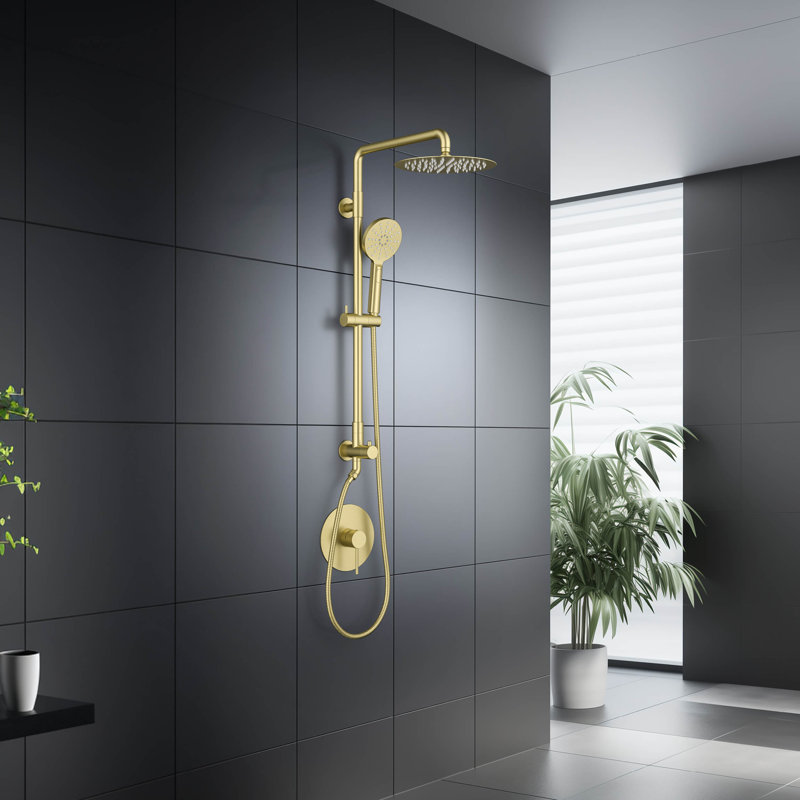 Dual Function Complete Shower System with Rough in-Valve, Brushed Gold