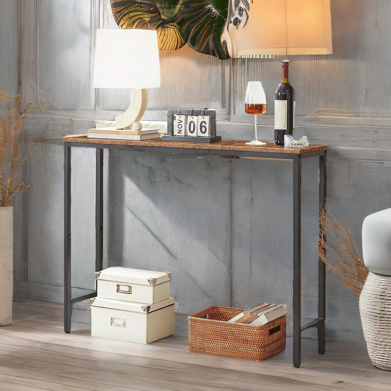 Lavera 100cm Slim Console Table Industrial Rustic Brown Hallway Entryway Furniture