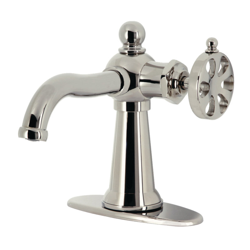 Kingston Brass Belknap Single-Handle 1-Hole Deck Mount Bathroom Faucet with Push Pop-Up and Deck Plate, Antique Brass