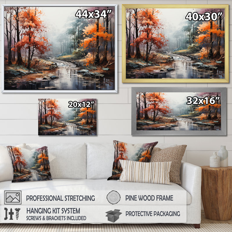 Mystic Nostalgia Autumn Forest I - Art mural forêt, Toile tendue, H 16 po x l 32 po x P 1 po