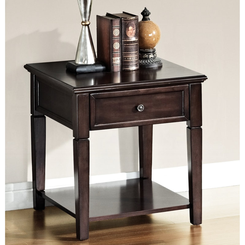 Table de bout en noyer avec design moderne et tiroir de rangement pratique en noyer synthétique