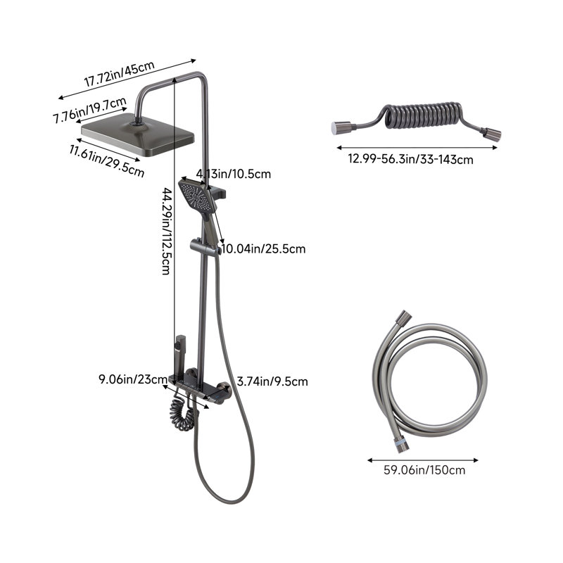 Wall-Mount Bathroom Piano-Key Panel Shower System Set