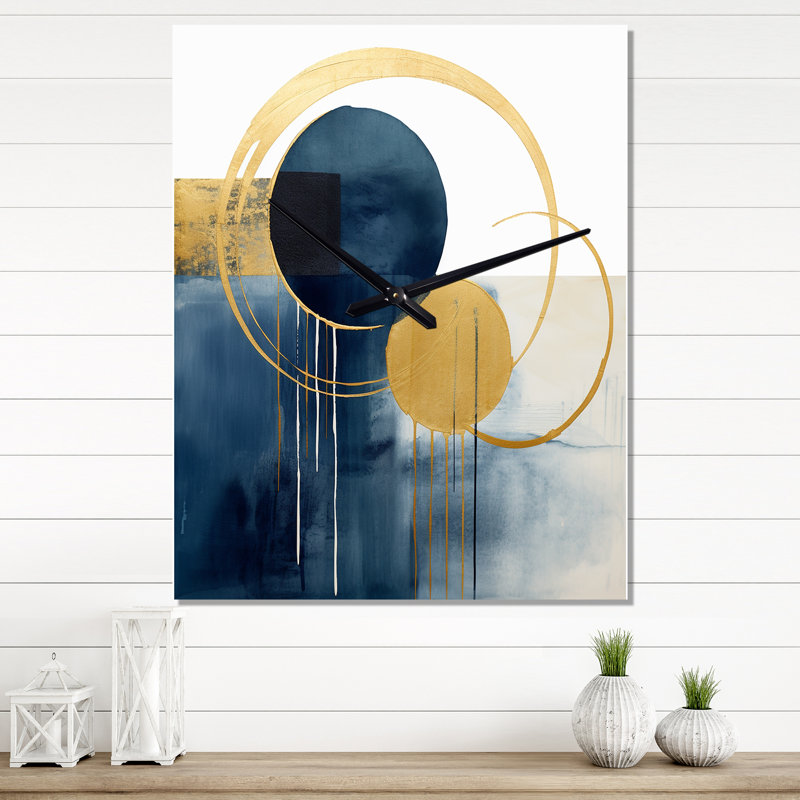Horloge murale transitionnelle Moon Bliss On Delft Blue Sky Mid-Century IV, Grand