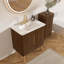 Meuble-lavabo 30 po en noyer rayé avec lavabo en céramique blanc de Carrare avec trois trous de robinet, grand meuble-lavabo autoportant pour salle de bain moderne, KD-123317835