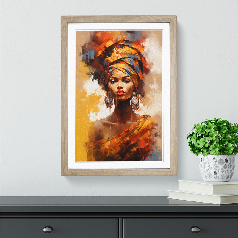 XYZ-FRM-V1223-1775 African Woman Impressionism No.2 - Single Picture Frame Print on Wood, 64cm H x 46cm W x 2cm D, Oak 