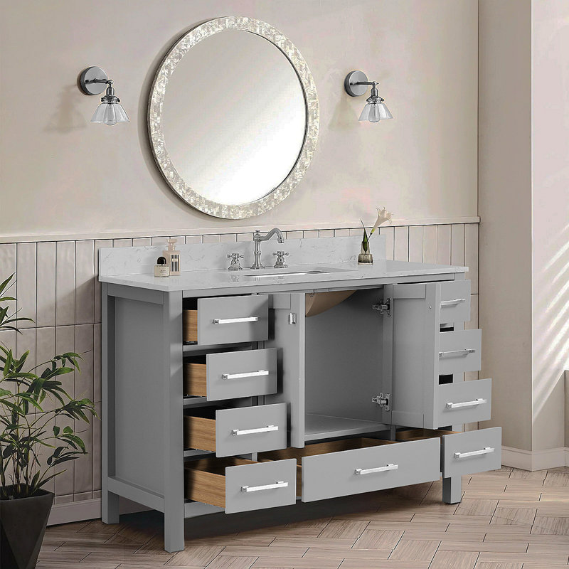 Meuble-lavabo sur pied 48 po, meuble-lavabo autoportant avec comptoir, cadre gris
