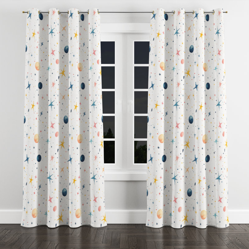Celestial For Kids Blackout Curtains - Night Sky Tiny Starscape Grommet Curtain - 1 Panel, 52" W x 63" L, Gold Grommets