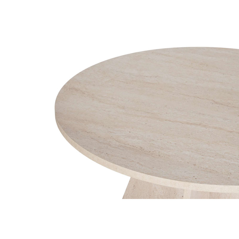 Table de salle à manger moderne, couleur travertin, 120 x 75 x 120 cm, panneau de particules enduit de mélamine à 100%, épaisseur: 5 cm, conception durable, supporte jusqu'à 60 kg, aspect marbre pour les espaces de salle à manger