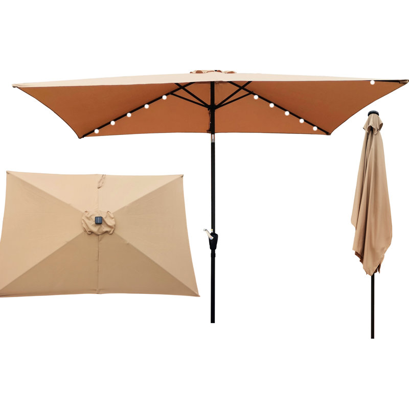 Parasol rectangulaire à DEL pour espace extérieur - 10 pi x 6,5 pi, brun, imperméable, manivelle et bouton inclinable, piscine, jardin 10 x 6,5 pi avec lumières, auvent imperméable, fonction