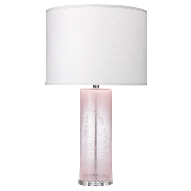 Pink Glass Table Lamp with White Linen Shade