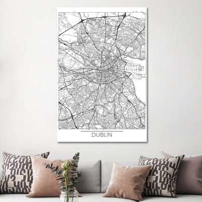 Dublin Minimal Urban Blueprint Map by Hubert Roguski - Wrapped Canvas Print