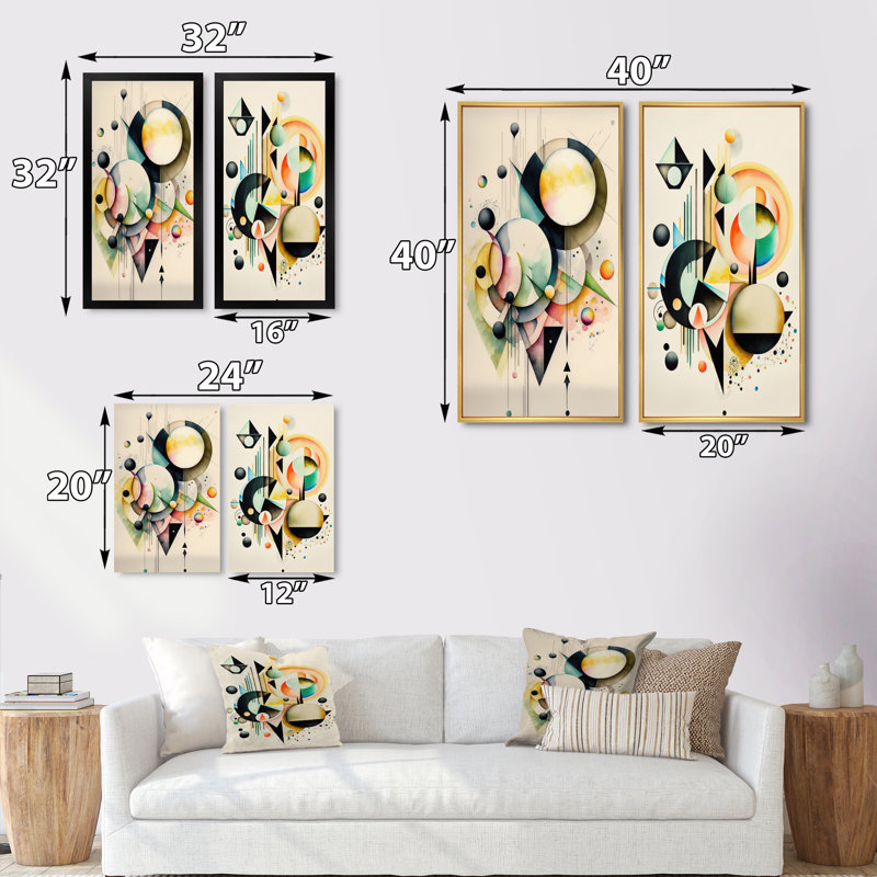 «Pastel Minimalist Multi Shape Art I», 2 pièces sur toile, H 32 po x l 32 po, Encadrement brun