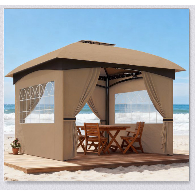 Pavillon de jardin au design élégant, pavillon de jardin à double toit avec rideaux et fenêtres d'églises pour un luxe en plein air