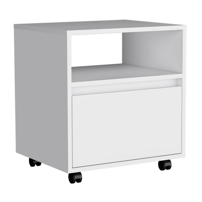 Table de chevet Austin, table de bout, roulettes de table d'appoint, tiroir simple - blanc