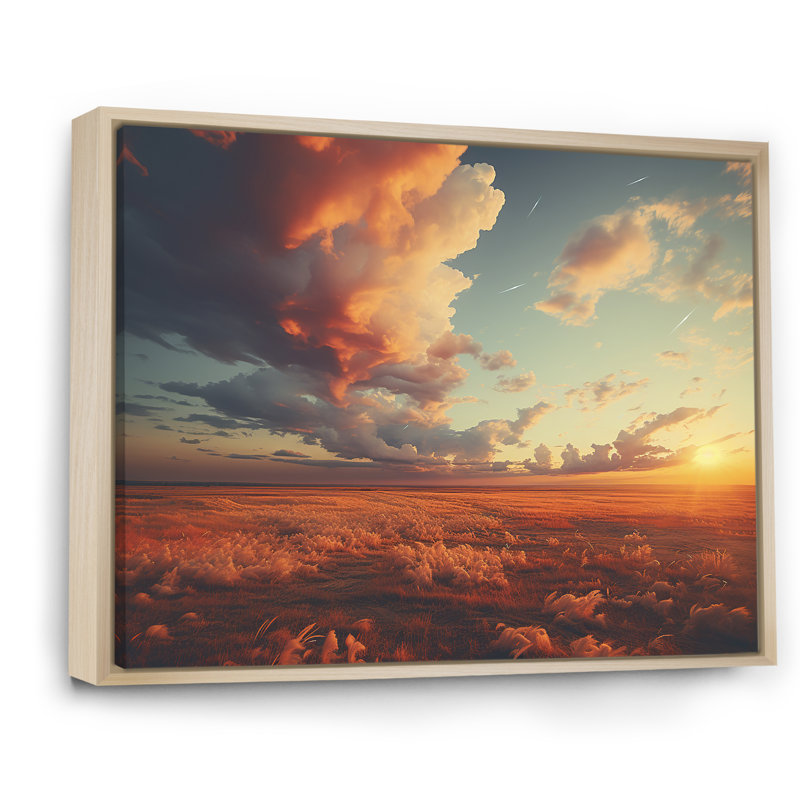 «Sunset Summer Meadows - Prairies», reproduction sur toile, Cadre naturel flottant, H 16 po x l 32 po