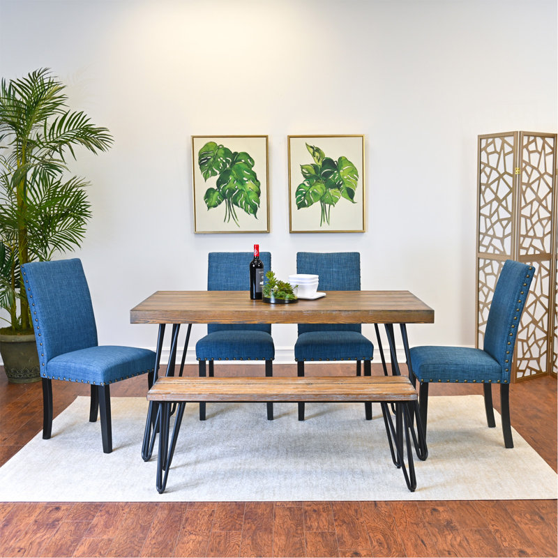 Ensemble de salle à manger 6 pièces, table à manger en épingle à cheveux avec 4 chaises et banc en bois, 3 options de couleurs