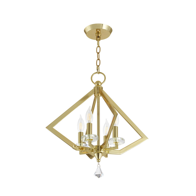 Lustre géométrique à 4 lumières avec détails en cristal Djanae, Laiton poli