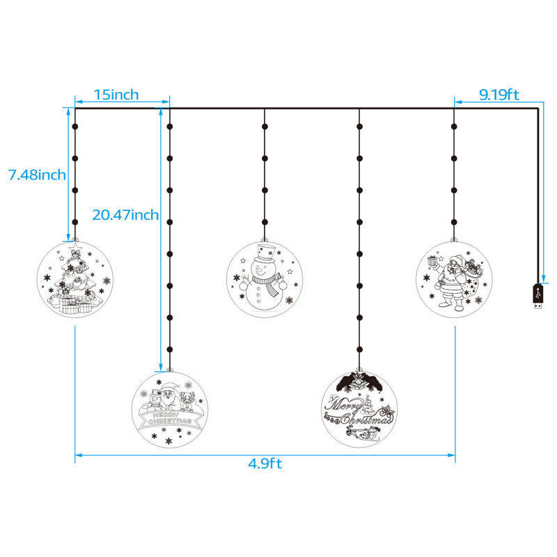 Guirlande de Noël, lumières décoratives 3D, 5 lumières DEL, blanc doux 2800K