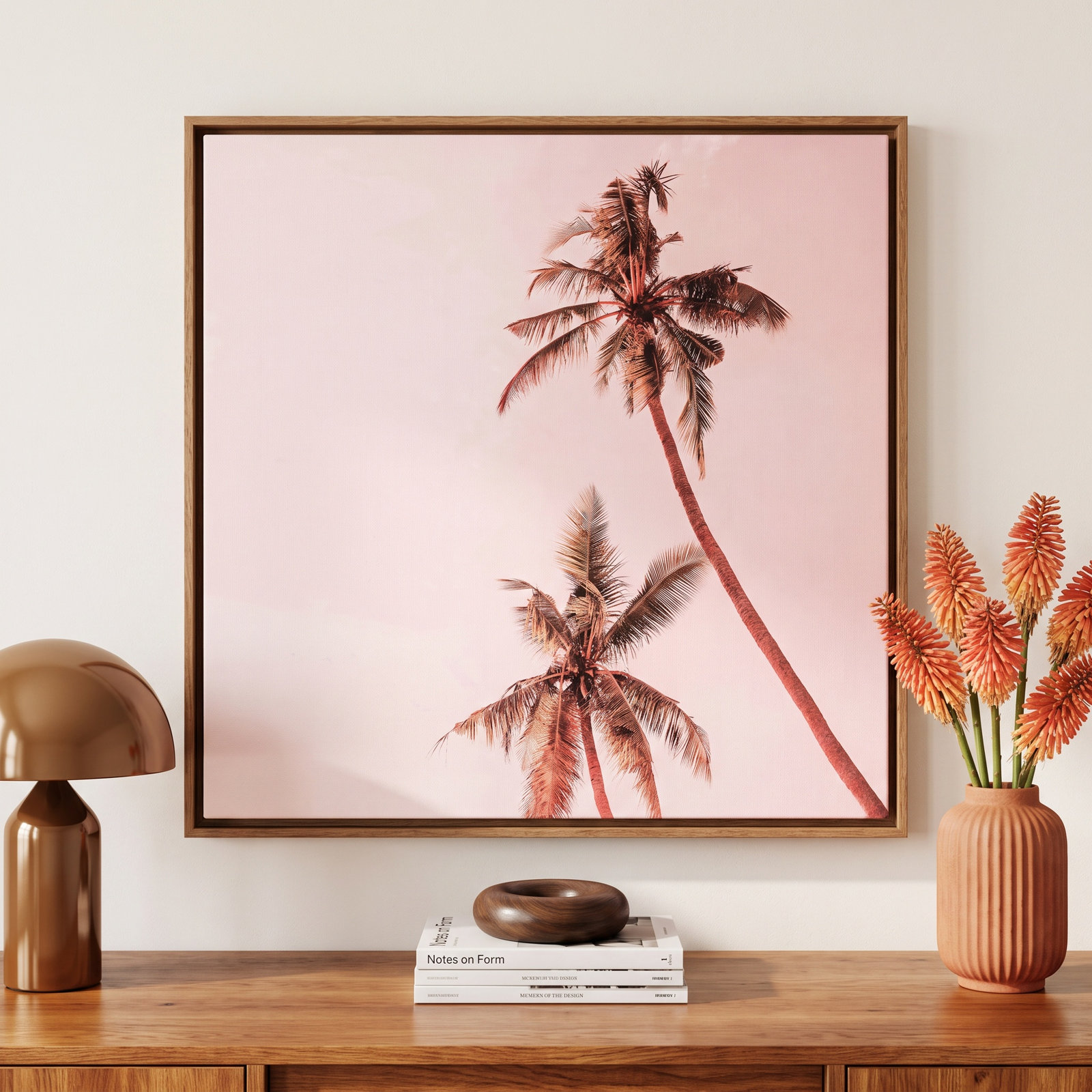 Tulsi "Sunset Palm Trees" Print, 36" H x 36" W x 2" D, Espresso Floater Framed, No
