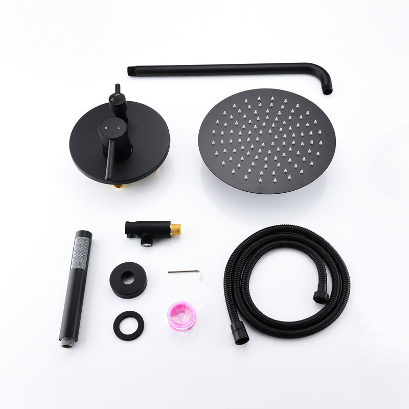 Wall Mounted Shower In Matt Black. 10" Rain Head And Handheld. Balancing Valve. Adjustable Holder, 360 Rotation. Corrosion . 1.8 Gpm Flow Rate. Dual Type. Compatible With American Pipe Us