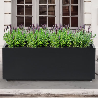 40"W x 12"D x 16"H, Black Rectangular Metal Planter Box with Drainage Holes, All-Weather Outdoor Plant Container for Patio, Yard, or Balcony, Block Series, Span Planter