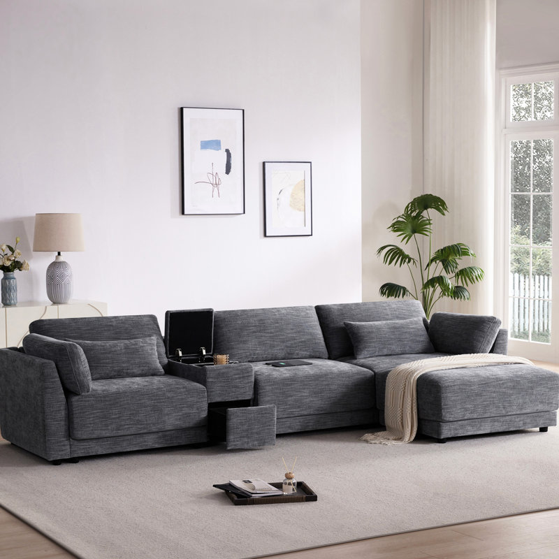 Canapé modulaire modulaire avec repose-pieds mobile pour le salon, Gris chenille