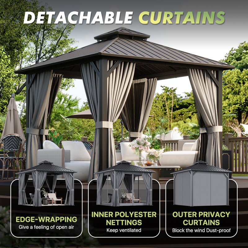 Gray Hardtop Gazebo, Gray, 10 Ft. W X 10 Ft. D