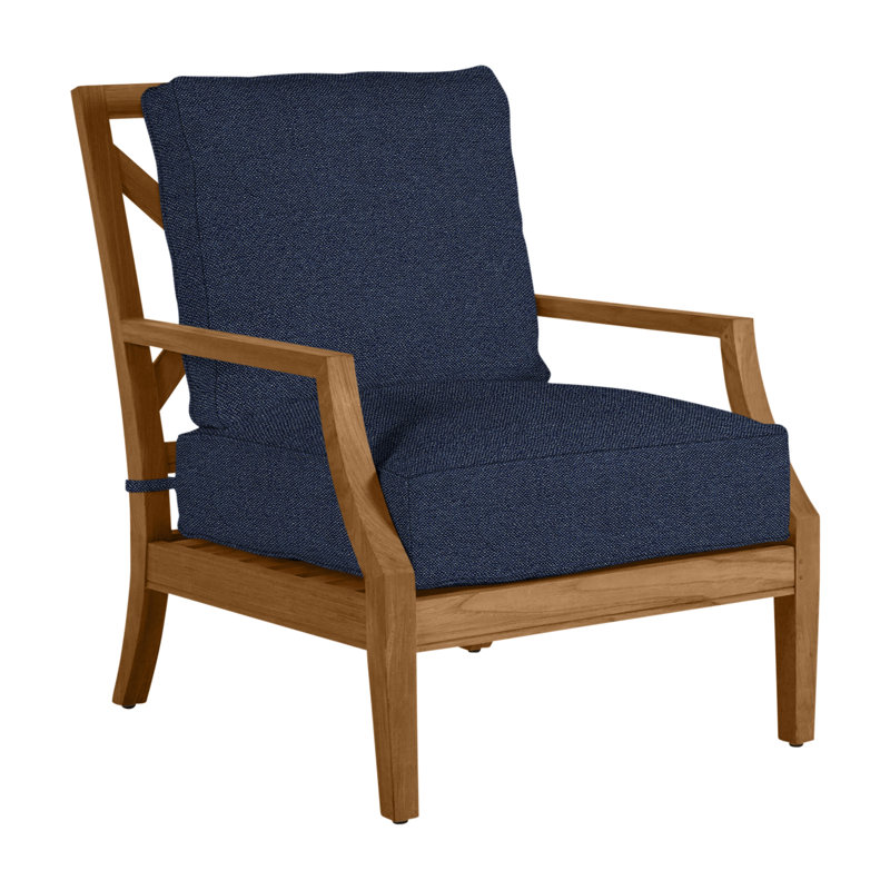 Haley Teak Patio Chair with Cushions, Natural Teak, No welt + Standard fill, Intermix Indigo