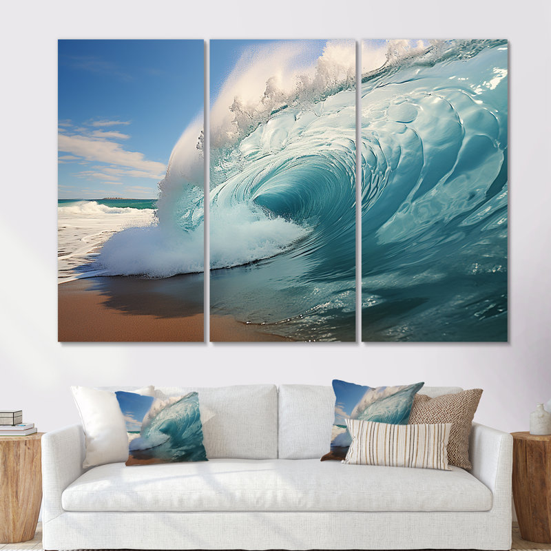 «Turquoise Ocean's Force Unleashed II», ensemble d'art sur toile côtière, Toile tendue, H 32 po x l 48 po x P 1 po
