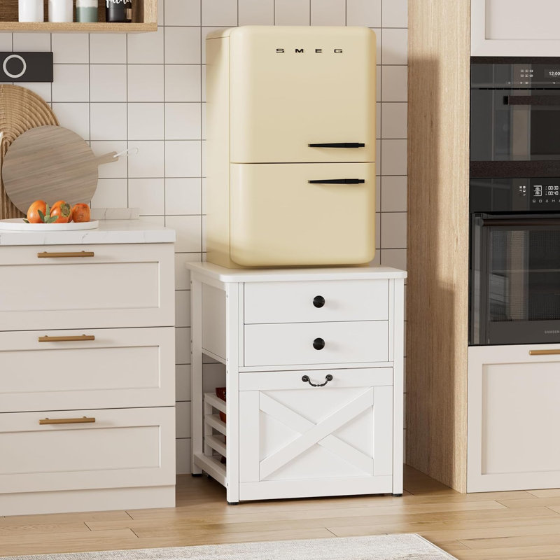 Mini-support de réfrigérateur avec panier de tiroir de rangement, mini-chariot mobile de 22 po avec tablette et armoire roulante, capacité de table de 220 lb pour le dortoir, appartement, bureau, chambre à coucher, blanc
