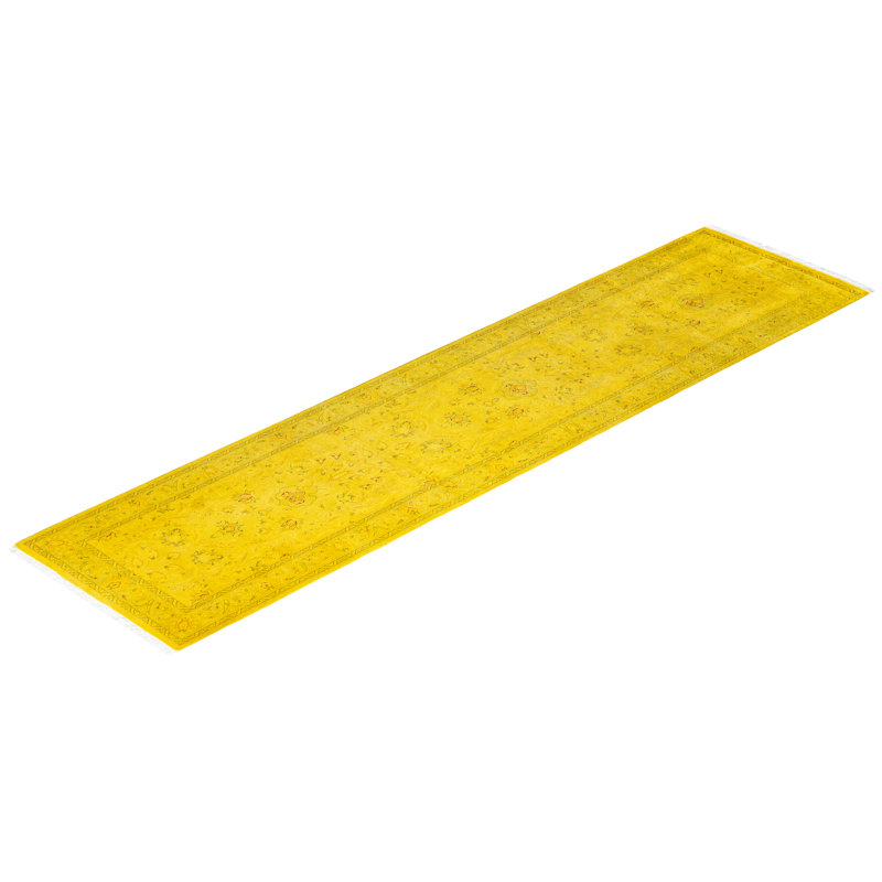 Overdyed Hand-Knotted Wool Modern-Contemporary Yellow Runner 2' 7" x 10' 3"