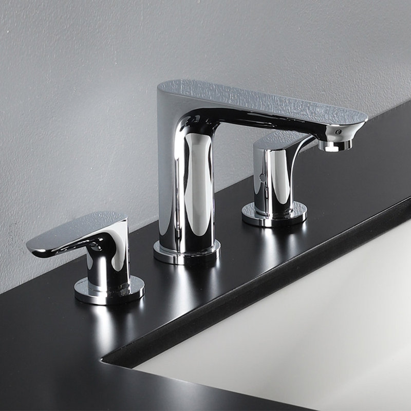 Flou Widespread Bathroom Faucet with Drain Assembly, Polished Chrome