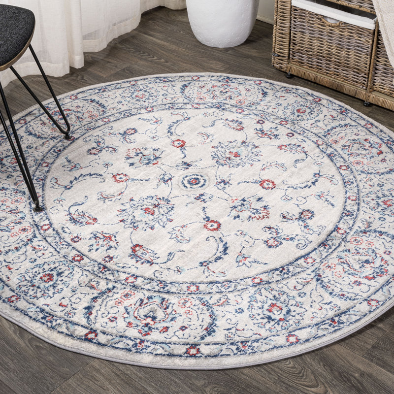 Lazo Modern Persian Vintage Light Gray/Red Rug, Round 6'7"