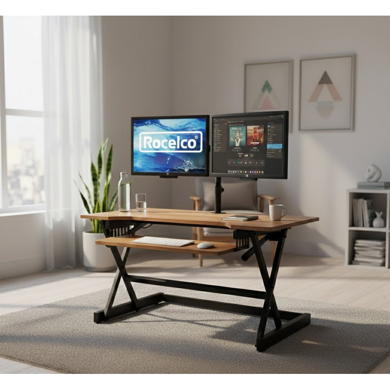  40 po. Convertisseur de bureau debout à hauteur réglable 40 po, H 20 po x l 40 po x P 29,1 po, Beige/noir