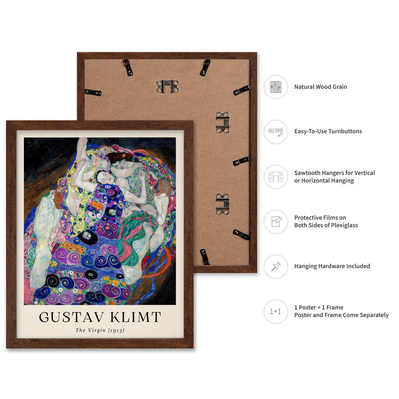 Gustav Klimt - La Vierge, 12"H x 16"W, Poster, Brown Framed