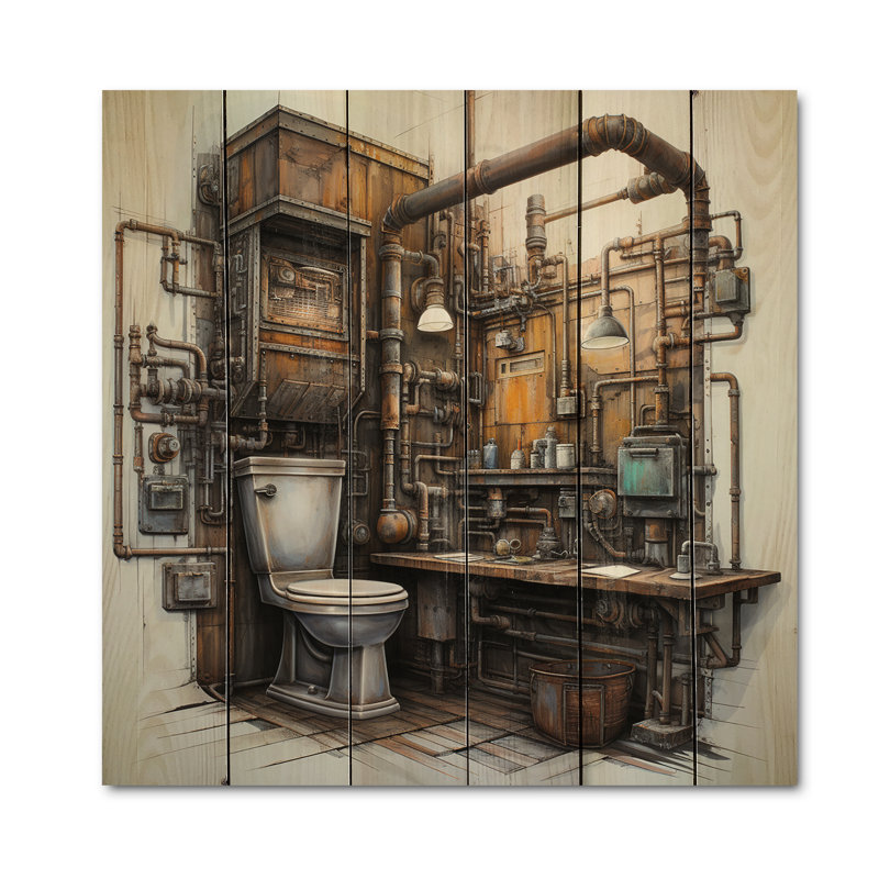 Toilette industrielle mixte Jahmeki I, impression sur bois, H 30 po x l 30 po x P 0,78 po