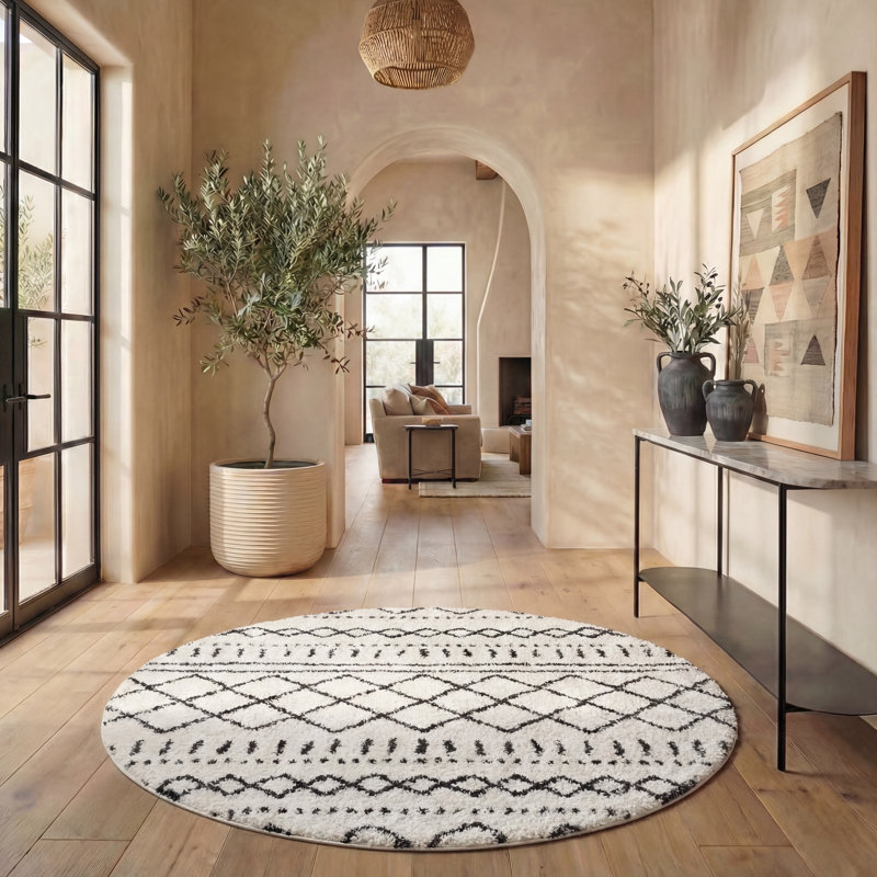 Develin Performance Chevron Rug, Round 6'7", Ivory/Black