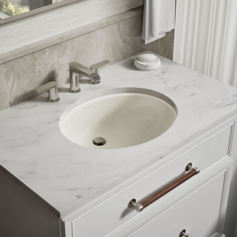 Caxton® Ceramic Oval Undermount Bathroom Sink, Biscuit