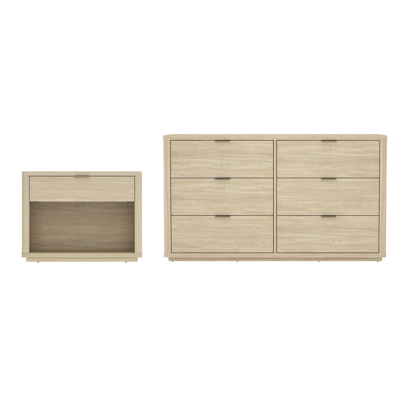 Ensemble de chambre à coucher 2 pièces avec commode et table de chevet Evelyn, Natural