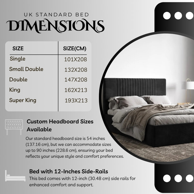 Upholstered Ottman Storage Bed Frame, Black, Small Double (4')