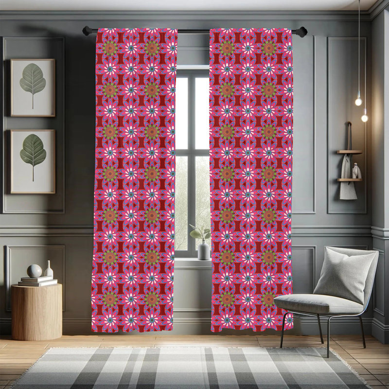 Ethnic Floral Semi-Sheer Rod Pocket Sliding Panel, 28" x 84"
