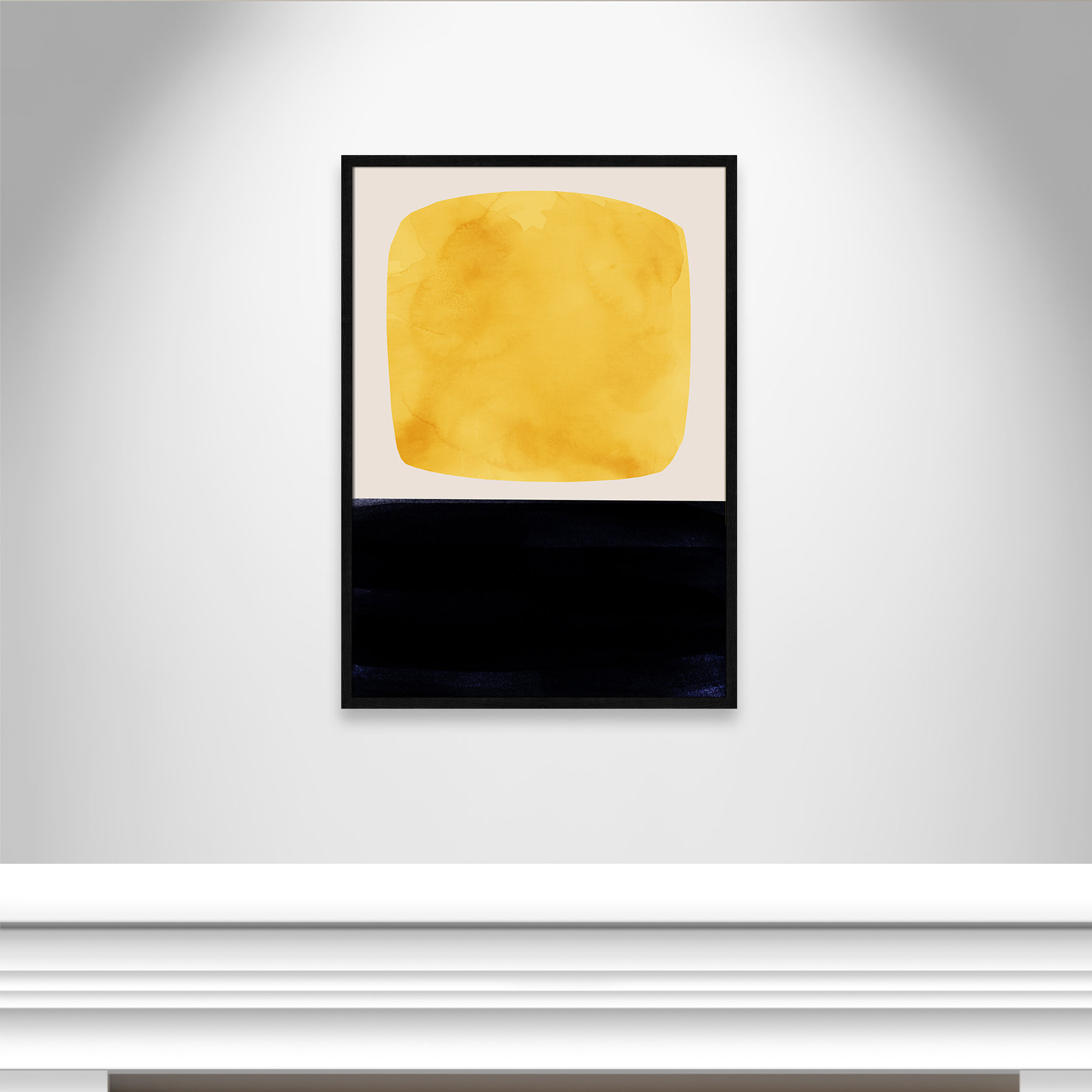 Boxed-Yellow by Aoibhne Hogan, Black Wood Grain Paper, 35.5" H x 25.5" W x 0.75" D